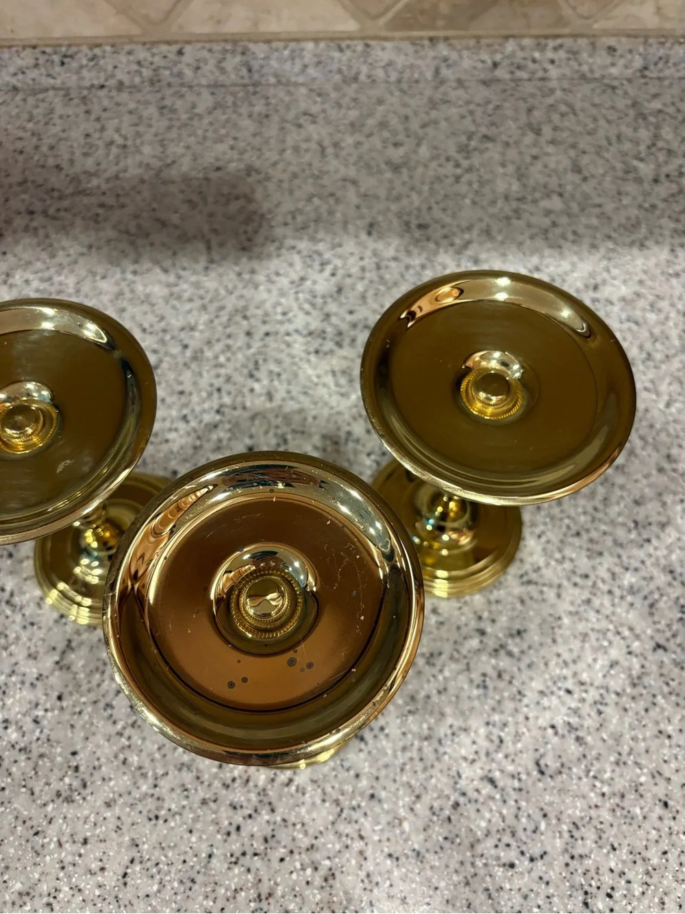 Polished brass pillar candle holder. Set Of 3